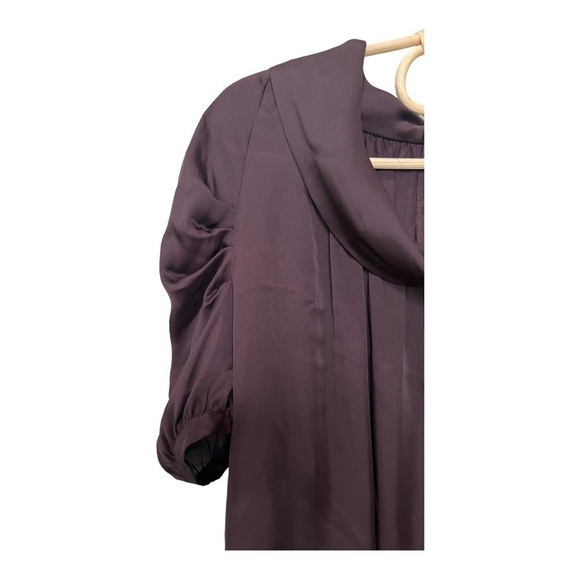 BCBGMAXAZRIA Purple Eggplant Silky Puff Sleeve Bow Tie Back Drapey‎ Collar S - Picture 4 of 16